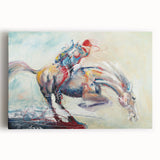 Abstract figurative wall art design on stretched canvas, showcasing vibrant colors and dynamic shapes, perfect for modern home decor.