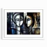 Framed abstract figurative wall art collection featuring a minimalist design, set in a sleek white frame with matting, perfect for modern decor.