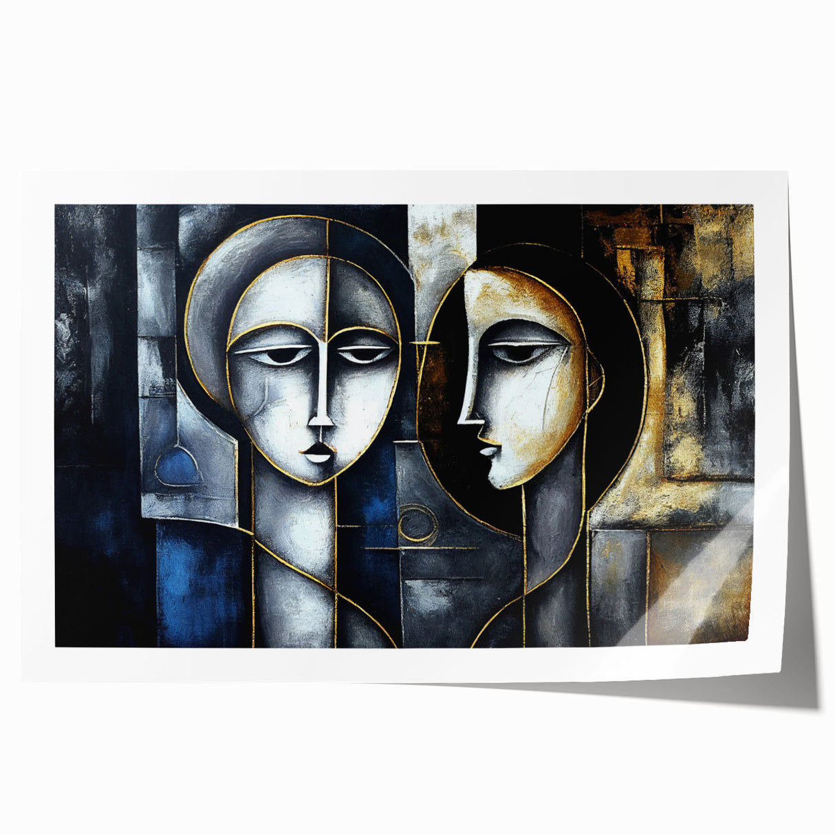 Abstract figurative wall art print showcasing vibrant colors and dynamic shapes, perfect for modern home decor or artistic display.