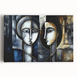 Abstract figurative wall art canvas showcasing vibrant colors and dynamic shapes, perfect for modern home decor, displayed in a contemporary setting.