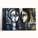 Abstract figurative wall art collection on stretched canvas, showcasing vibrant colors and fluid shapes, perfect for modern decor.