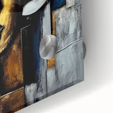 Close-up of an abstract figurative wall art piece showcasing vibrant colors and intricate designs on acrylic glass, enhancing modern decor.