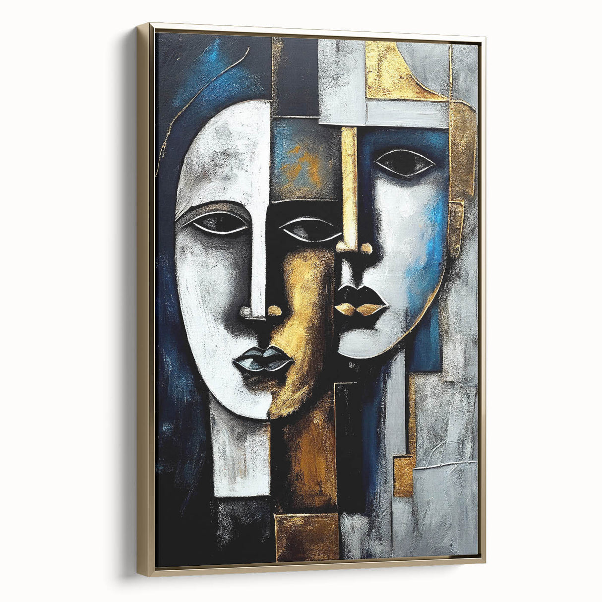 Framed abstract figurative wall art showcasing a gold-toned design with textured details, ideal for modern home decor and accent walls.