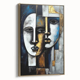 Framed abstract figurative wall art showcasing a gold-toned design with textured details, ideal for modern home decor and accent walls.