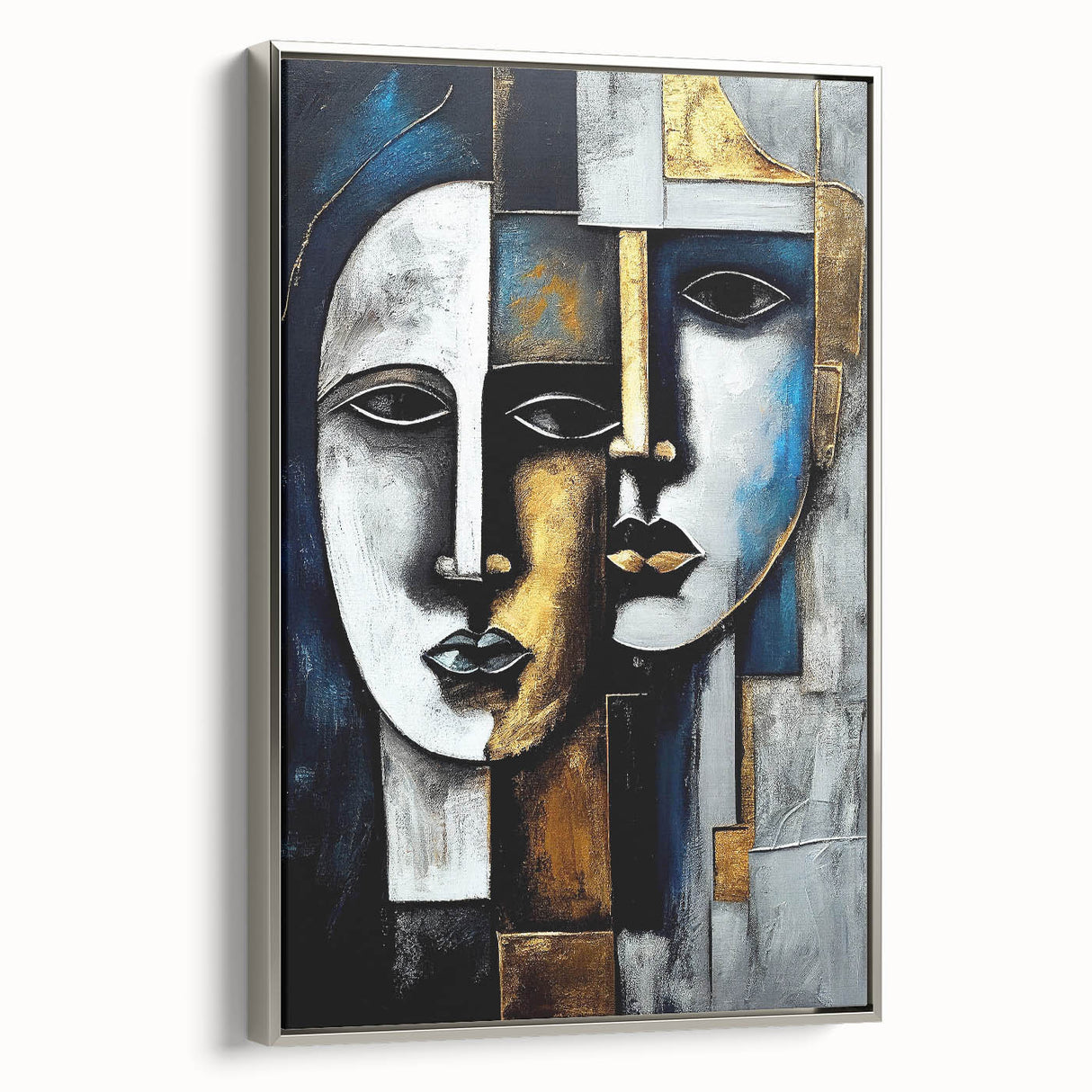 Framed abstract figurative wall art showcasing a modern silver design with a sleek profile, perfect for contemporary home decor.