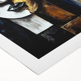Abstract figurative wall art design on rolled canvas, showcasing vibrant colors and dynamic shapes, ideal for modern home decor.