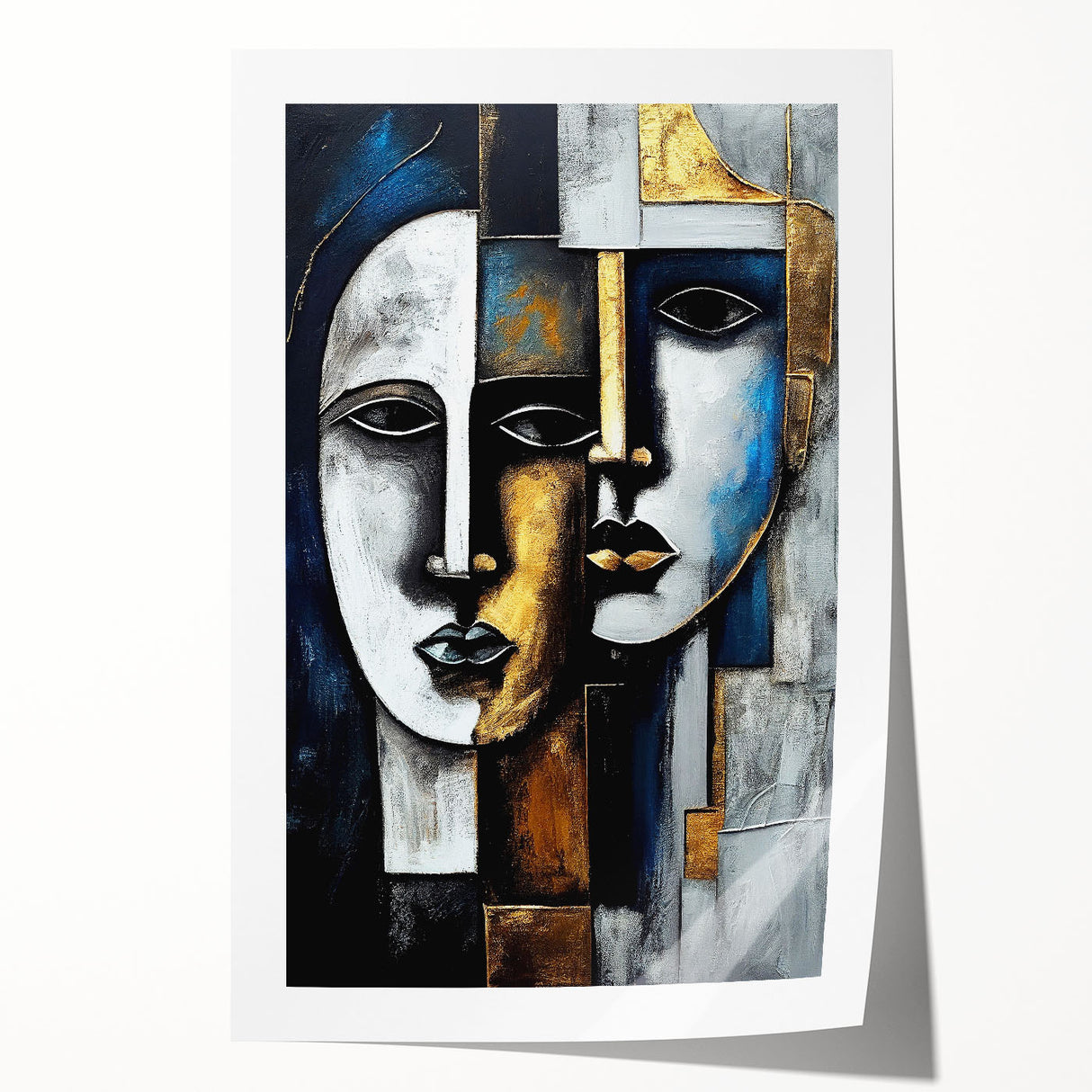 Abstract figurative wall art print showcasing vibrant colors and dynamic shapes, rolled for easy shipping and display in modern decor.