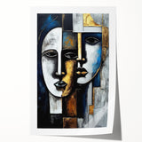 Abstract figurative wall art print showcasing vibrant colors and dynamic shapes, rolled for easy shipping and display in modern decor.