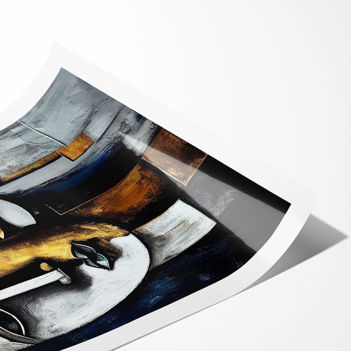 Abstract figurative wall art print showcasing vibrant colors and dynamic shapes, rolled for easy shipping and display, perfect for modern decor.
