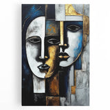 Abstract figurative wall art design on stretched canvas, showcasing vibrant colors and dynamic shapes, ideal for modern home decor.