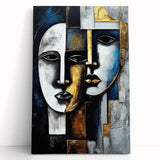 Abstract figurative wall art design on stretched canvas, showcasing vibrant colors and dynamic shapes, perfect for modern home decor accents.