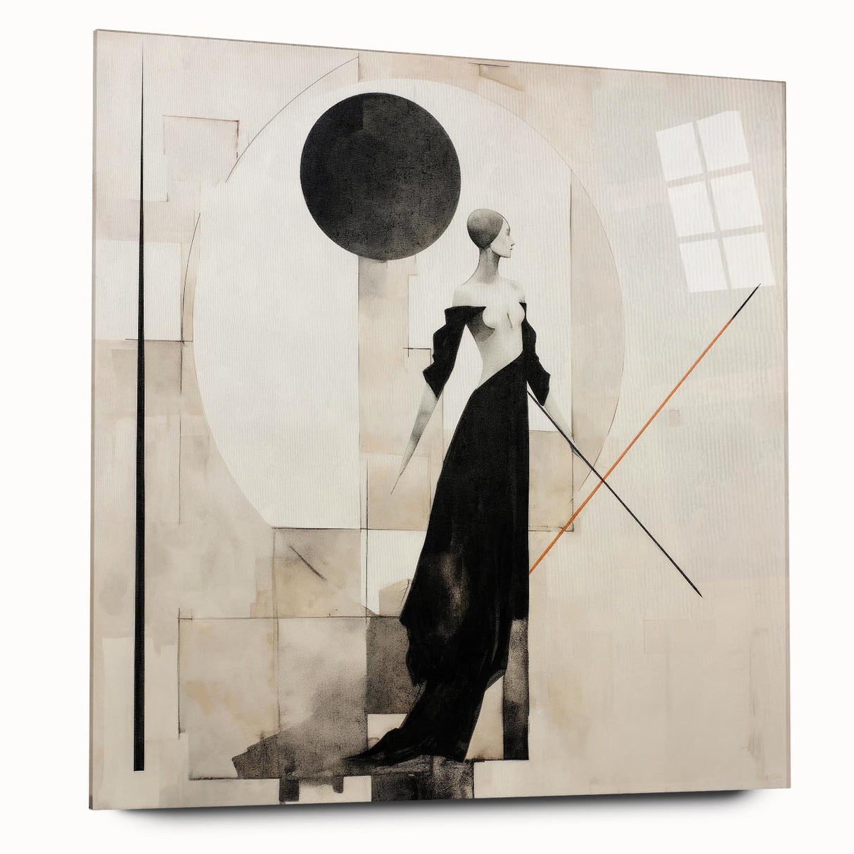 Abstract figurative wall art design in vibrant colors showcased in a sleek acrylic glass frame, emphasizing modern artistic expression and bold shapes.