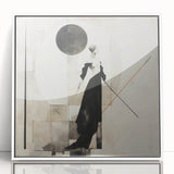 Framed abstract figurative wall art design featuring vibrant colors and flowing shapes, presented in a sleek white frame, ideal for modern decor.