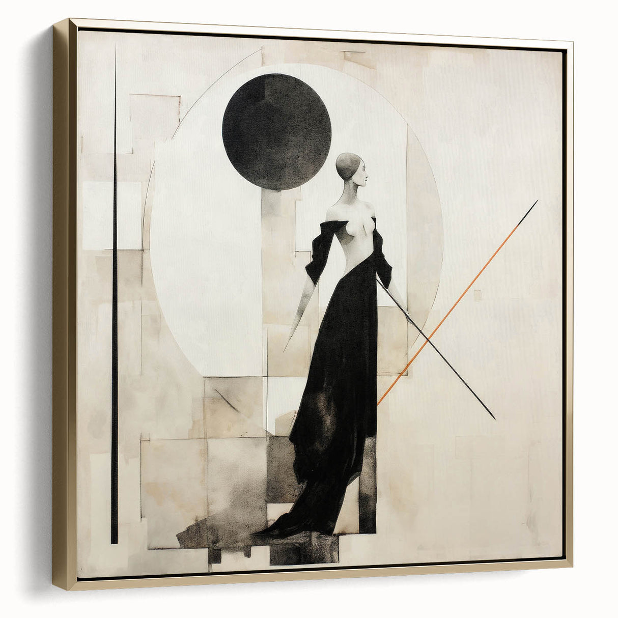 Framed abstract figurative wall art in gold tones, showcasing a modern design with fluid shapes and textured details, perfect for contemporary decor.