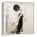 Framed abstract figurative wall art showcasing dynamic shapes and vibrant colors, presented in a sleek white frame for modern decor.