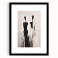 Abstract figurative wall art design showcasing a modern black frame with a mat, featuring vibrant colors and unique shapes for stylish decor.