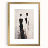 Abstract figurative wall art in a gold frame with matting, showcasing vibrant colors and unique patterns, ideal for modern decor.