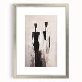 Framed abstract figurative wall art design in silver, showcasing vibrant colors and unique shapes, perfect for modern home decor.