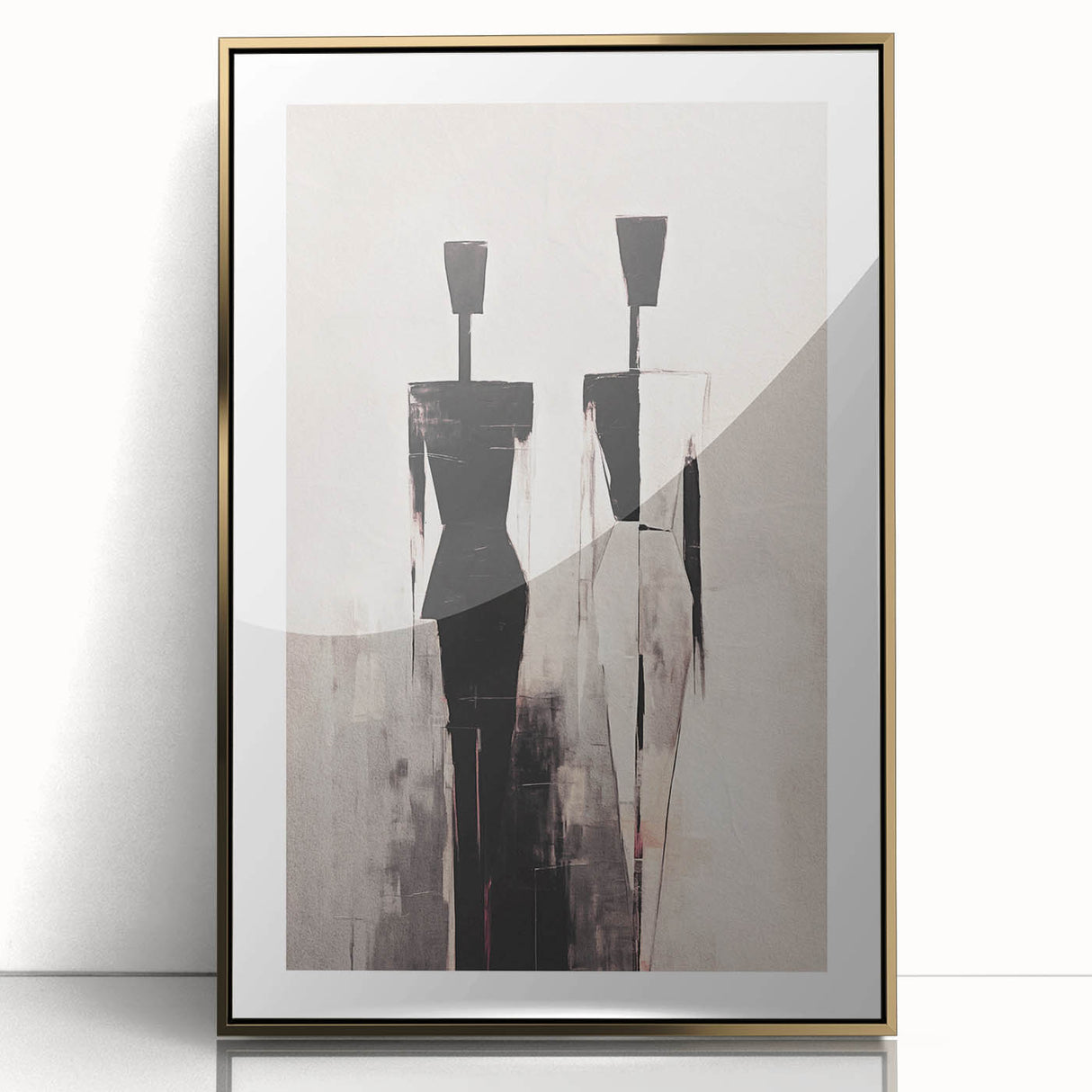 Framed abstract figurative wall art collection in gold acrylic, showcasing vibrant colors and modern design, perfect for contemporary decor.