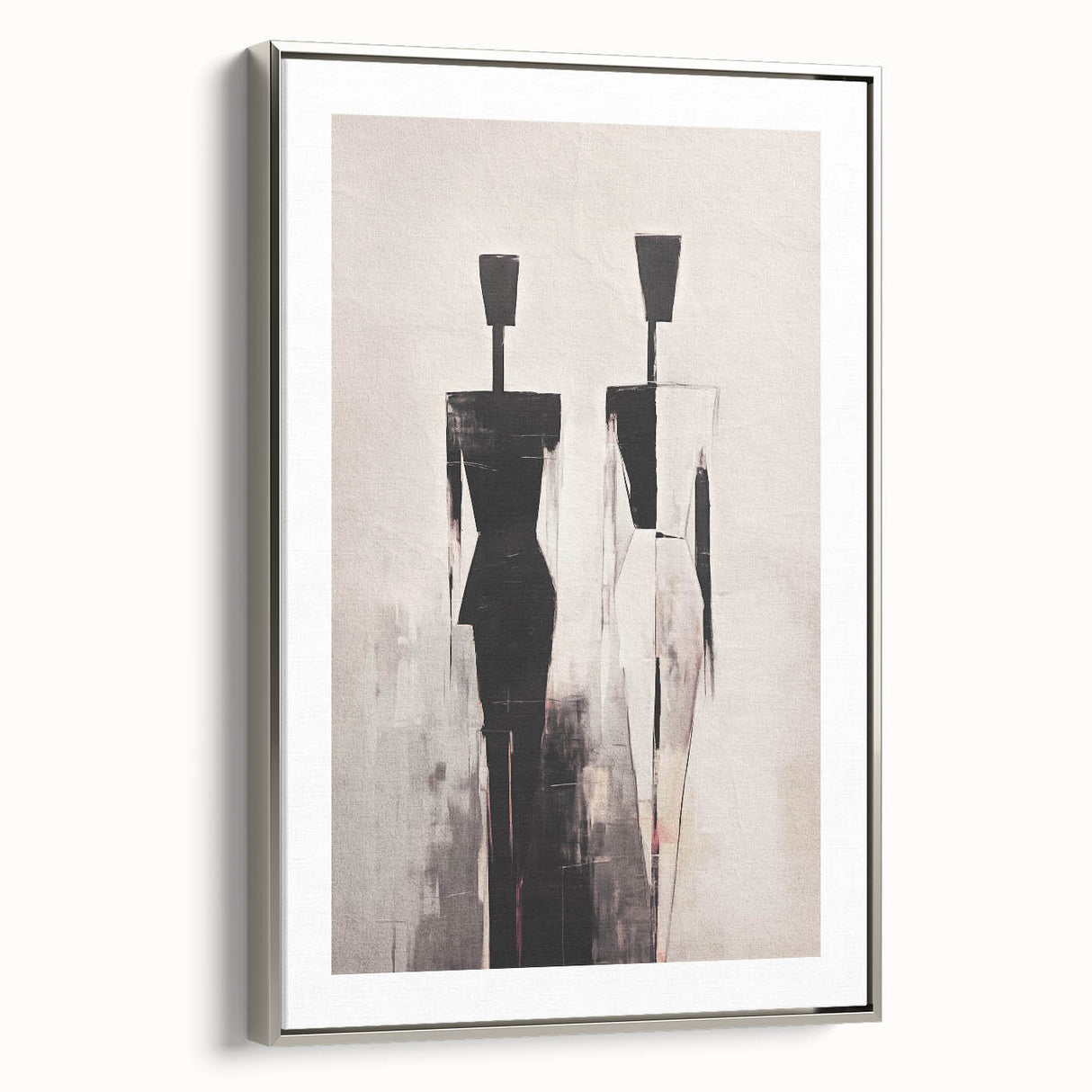 Framed abstract figurative wall art design showcasing a silver side view with modern lines, perfect for contemporary home décor.