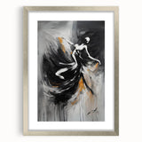 Abstract figurative wall art design in a silver frame with matting, showcasing vibrant colors and intricate details, perfect for modern decor.