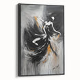 Framed abstract figurative wall art in a sleek black frame, showcasing vibrant colors and dynamic shapes, perfect for modern decor.