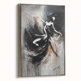 Framed abstract figurative wall art in gold tones, showcasing a modern design with fluid shapes, ideal for contemporary home decor.