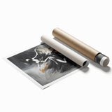 Abstract figurative wall art print showcasing vibrant colors and dynamic shapes, rolled for easy display and framing, perfect for modern decor.