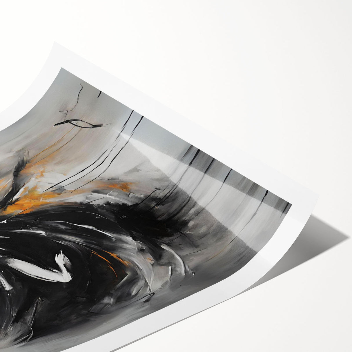 Abstract figurative wall art print featuring vibrant colors and dynamic shapes, ideal for contemporary home decor, rolled for easy framing.