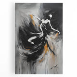 Abstract figurative wall art design on stretched canvas, showcasing vibrant colors and dynamic shapes, perfect for modern home decor.