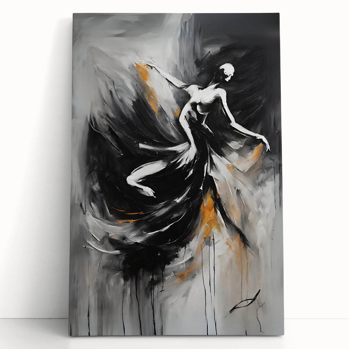 Abstract figurative wall art on stretched canvas showcasing vibrant colors and dynamic shapes, perfect for modern home decor.
