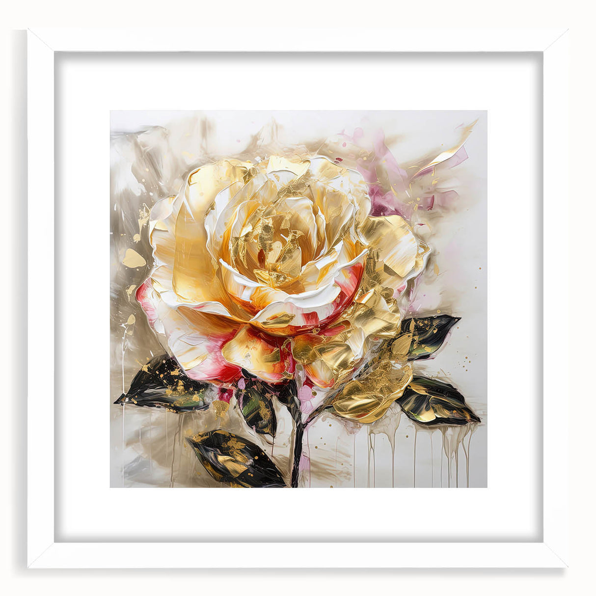 Framed wall art featuring an abstract floral design in soft pastel colors, elegantly matted and displayed in a white frame, perfect for home decor.