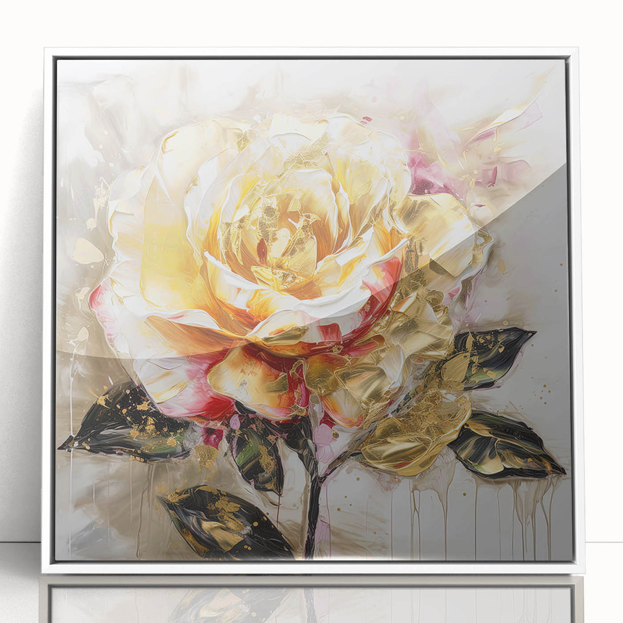 Framed abstract floral wall art with vibrant colors, showcasing intricate designs on a white background, ideal for modern decor.