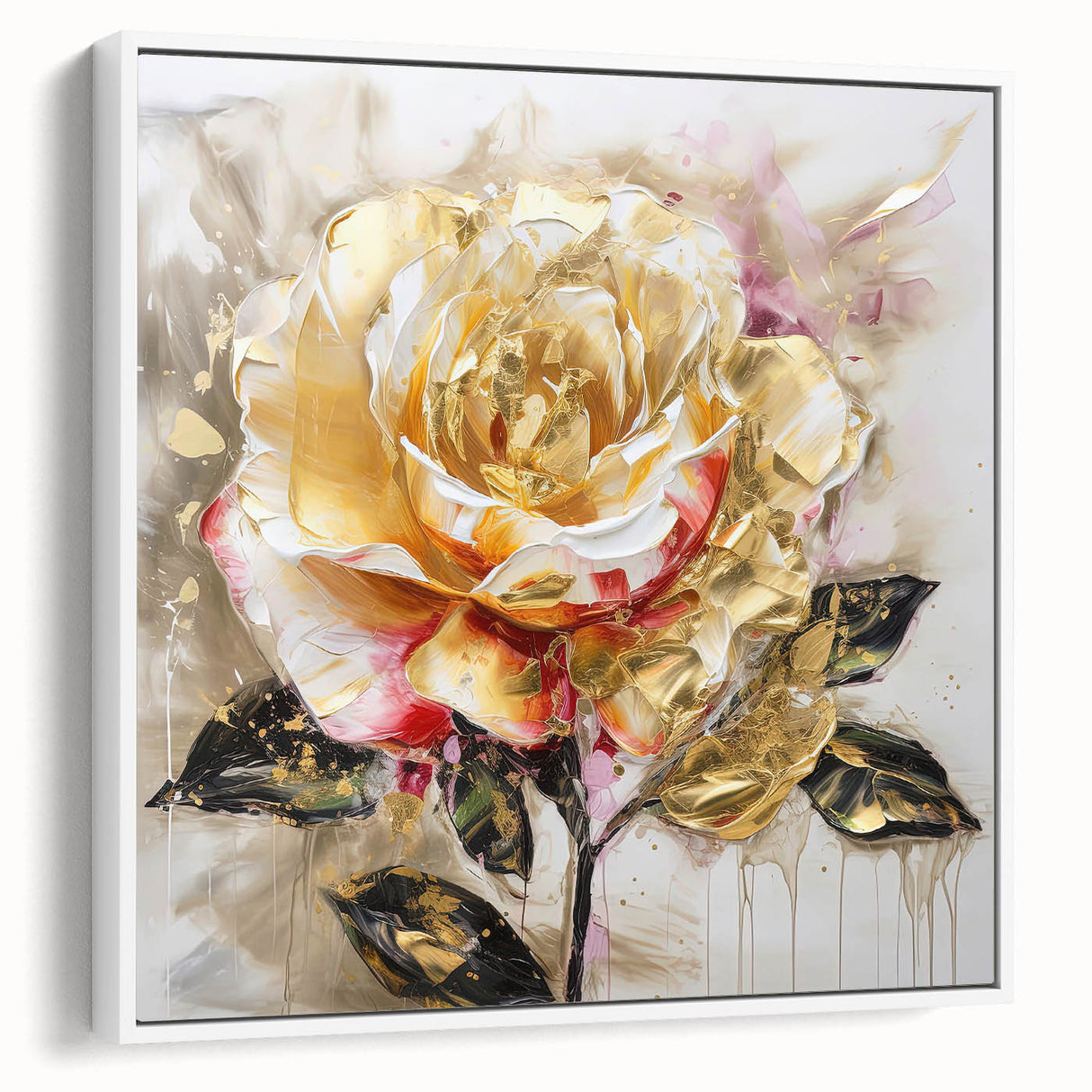 Framed abstract floral wall art design showcasing vibrant colors and intricate details, elegantly displayed against a white background for contemporary decor.