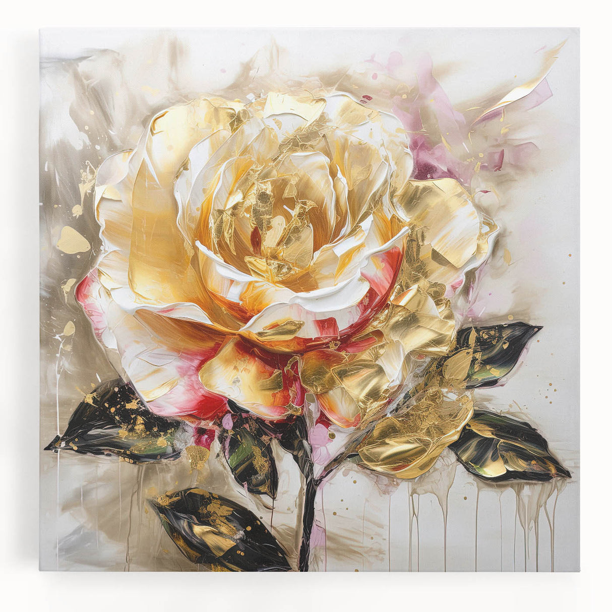 Colorful abstract floral wall art design on stretched canvas, showcasing vibrant hues and intricate patterns, ideal for modern home decor.