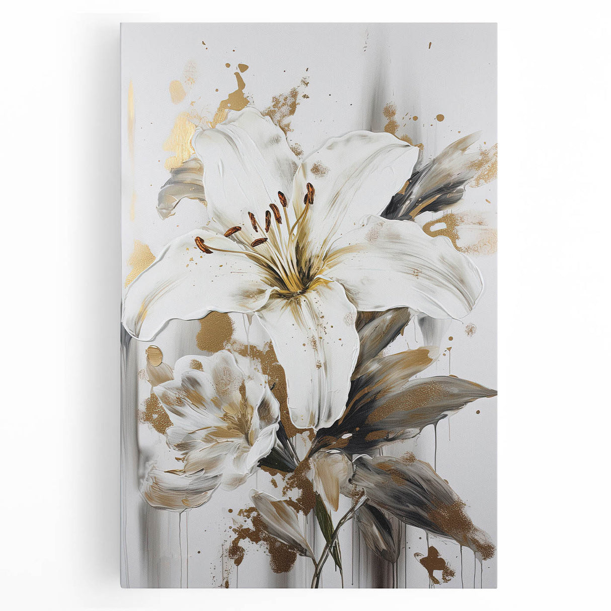 Colorful abstract floral wall art design on stretched canvas, showcasing vibrant hues and intricate patterns for modern home decor.