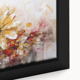 Close-up of a framed abstract floral wall art piece showcasing vibrant colors and intricate designs, perfect for modern home decor.