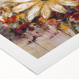 Vibrant abstract floral wall art design on rolled canvas, showcasing vivid colors and intricate patterns, perfect for stylish home decor.