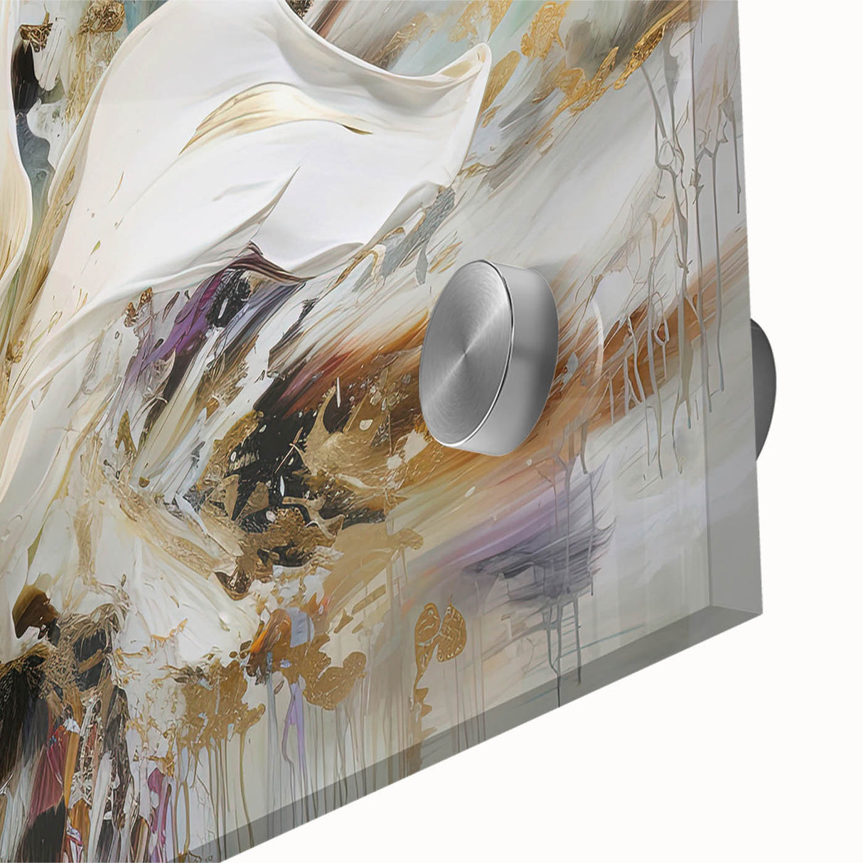 Close-up of an abstract floral wall art piece on acrylic glass, showcasing vibrant colors and intricate details, perfect for modern decor.
