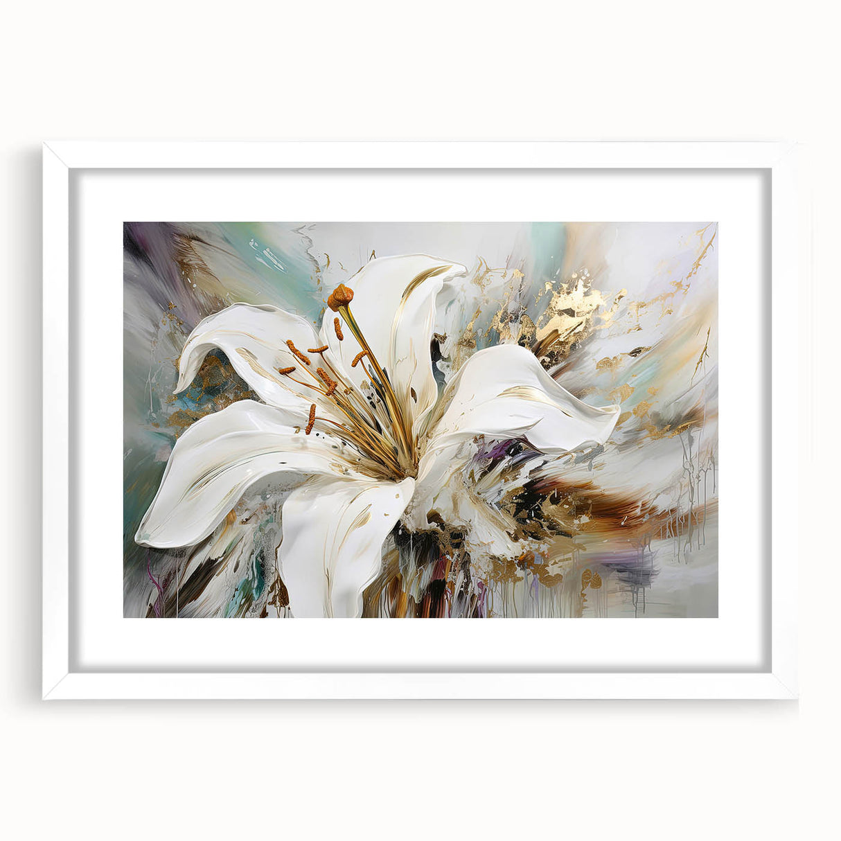 Abstract floral wall art collection featuring vibrant colors in a modern design, framed with a white mat, perfect for contemporary decor.