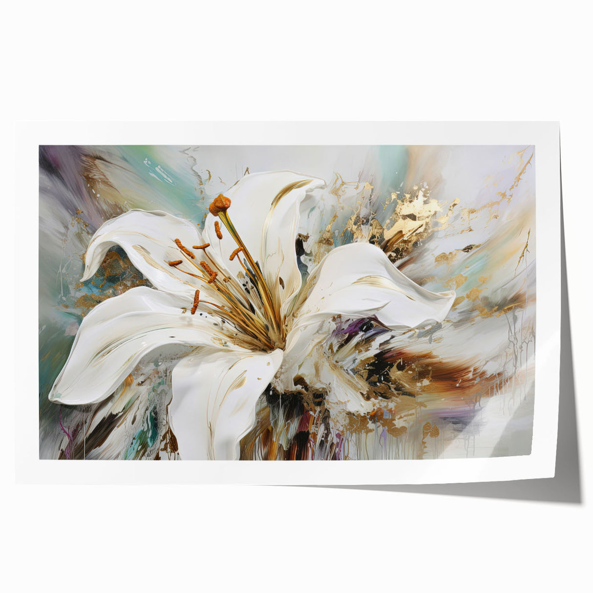 Abstract floral wall art print showcasing vibrant colors and intricate designs, rolled for easy shipping and ideal for framing in modern decor.