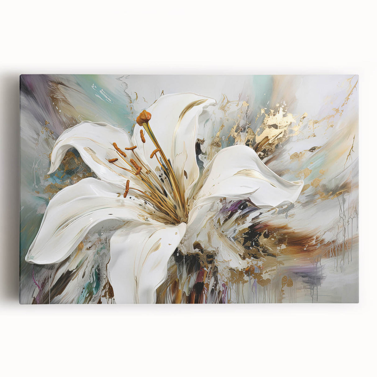 Vibrant abstract floral wall art on stretched canvas showcasing bold colors and intricate patterns, perfect for modern home decor.