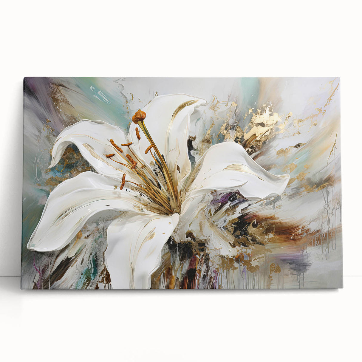 Vibrant abstract floral wall art on stretched canvas, showcasing bold colors and intricate designs, perfect for modern home decor.