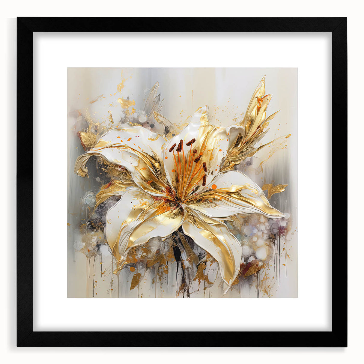 Framed abstract floral wall art in a sleek black frame, showcasing vibrant colors and intricate designs, perfect for modern decor.
