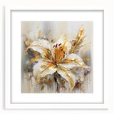 Framed abstract floral wall art design in white matting, showcasing vibrant colors and intricate patterns, perfect for modern home decor.