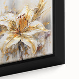 Close-up of a framed canvas art piece showcasing vibrant abstract florals in a modern design, set against a clean white background.
