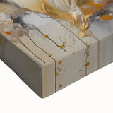 Close-up of an abstract floral wall art design on stretched canvas, showcasing vibrant colors and intricate details ideal for home decor.