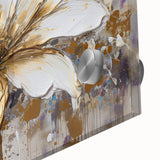 Close-up of an abstract floral wall art design on acrylic glass, showcasing vibrant colors and intricate details, perfect for modern decor.