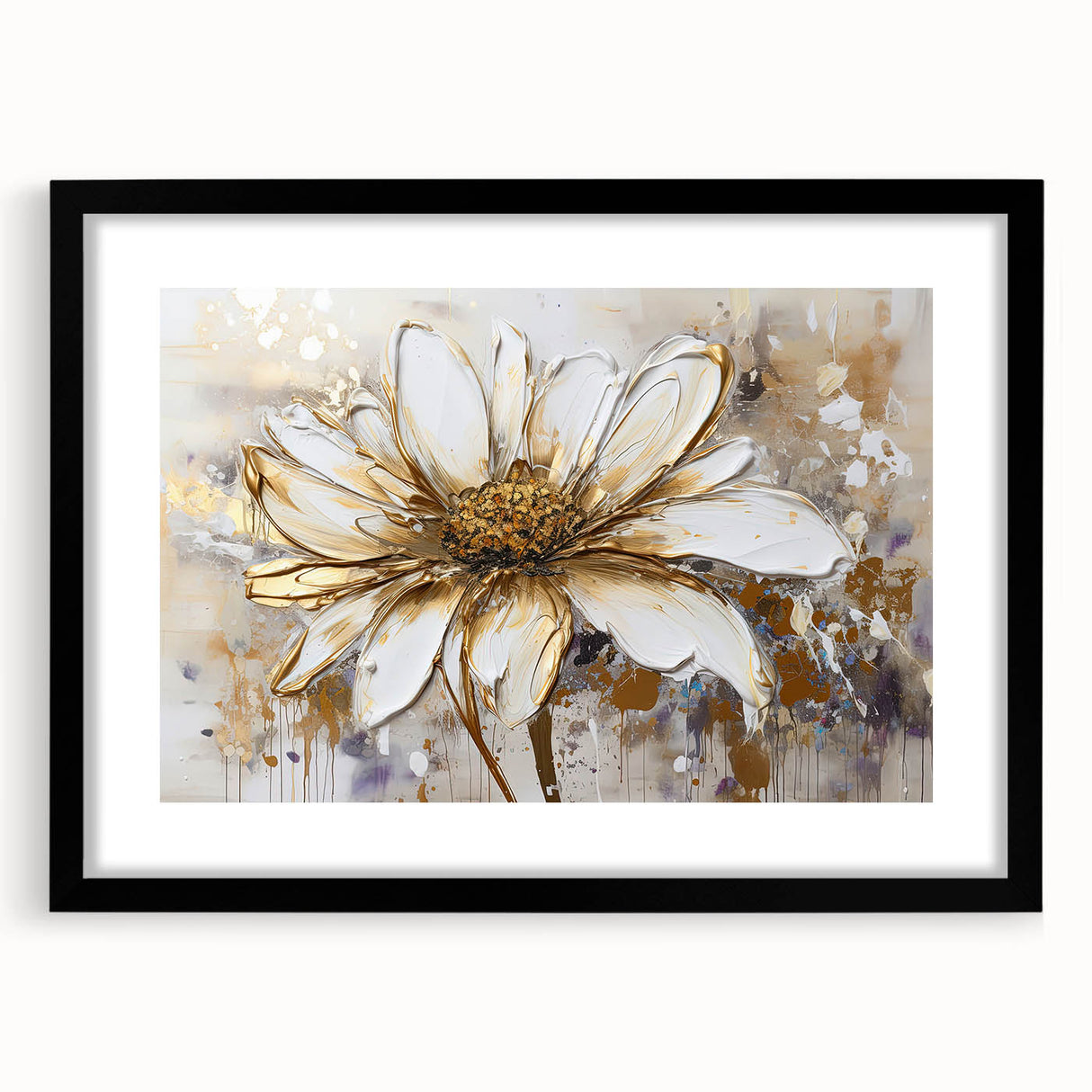 Abstract floral wall art design in a sleek black frame, showcasing vibrant colors and intricate patterns, perfect for modern decor.