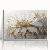 Framed wall art featuring an abstract floral design in vibrant colors, set against a white background, ideal for modern decor.